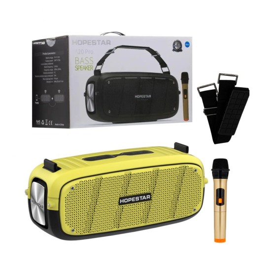 HOPESTAR PORTABLE BLUETOOTH SPEAKER A20 PRO TWS/HANDS-FREE/U DISK/TF/AUX WITH MICROPHONE SUPPORT POWER BANK 35W YELLOW